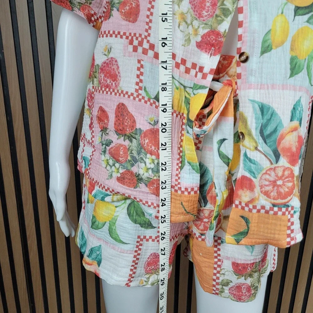 Angel Cut 2 Piece Shorts Set Womens M Multicolor Fruit Print Gauze Tropical  NWT